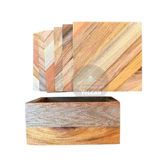 Set 6 Posavasos de Maderas Nativas con Contenedor — 10 cm