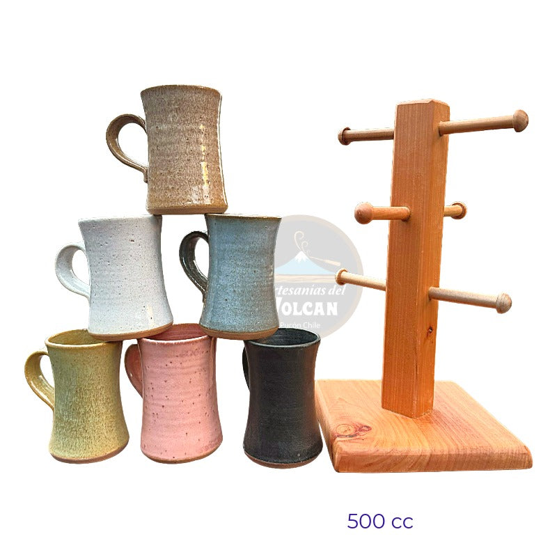 Tazones de cerámica gres con porta tazón de madera nativa