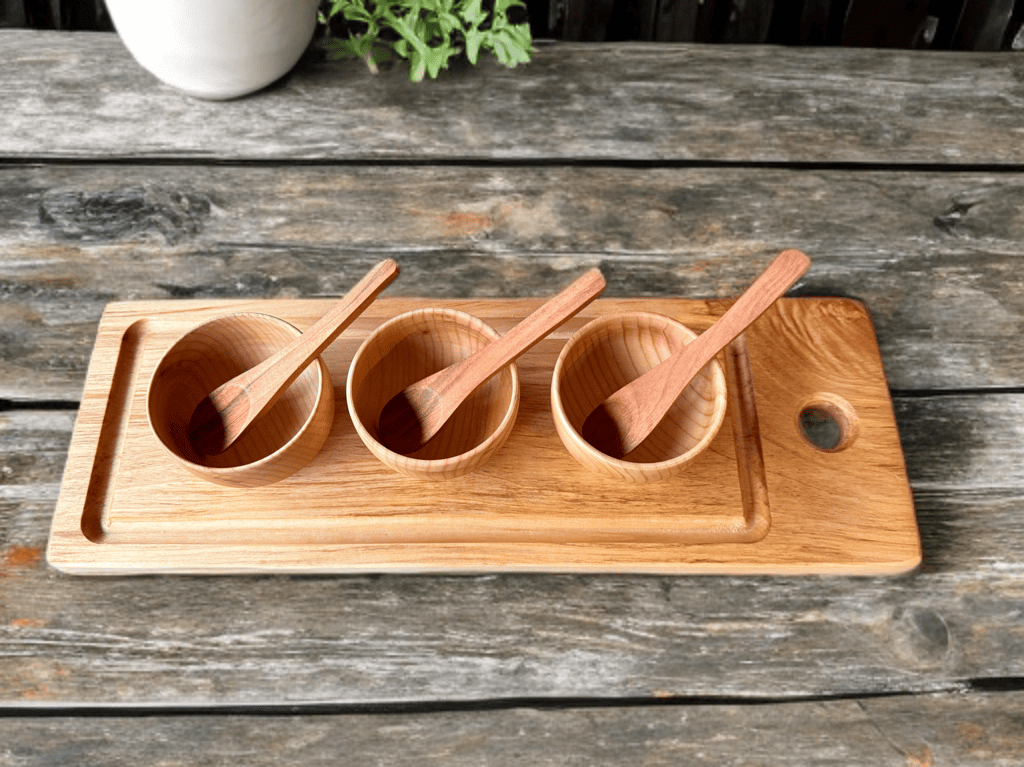 Set aperitivo tabla 40x14 cm mas pocillos