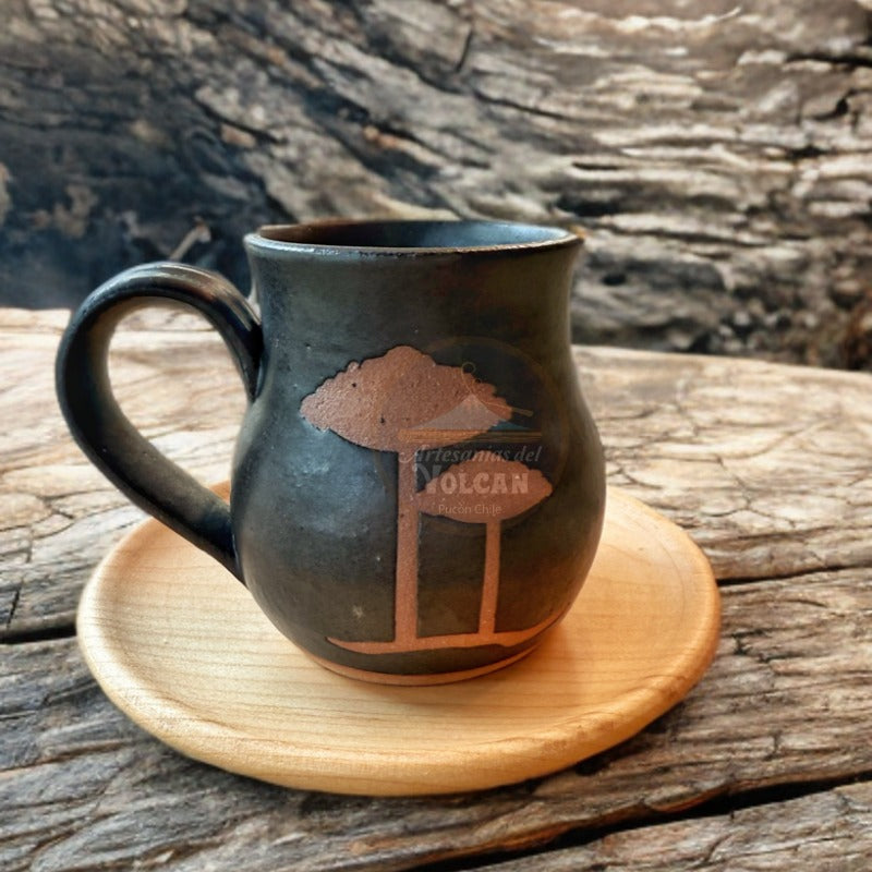 Tazón de cerámica gres con porta taza en madera nativa — Hecho a Mano