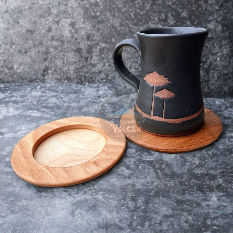 Porta taza de madera artesanal - Porta tazón con rebaje 15 cm