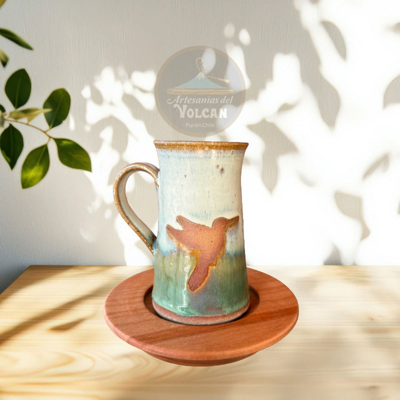 Tazón de cerámica gres con porta taza en madera nativa — Hecho a Mano