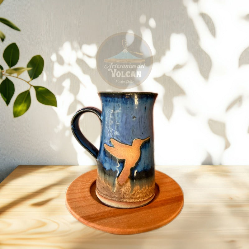 Tazón de cerámica gres con porta taza en madera nativa — Hecho a Mano
