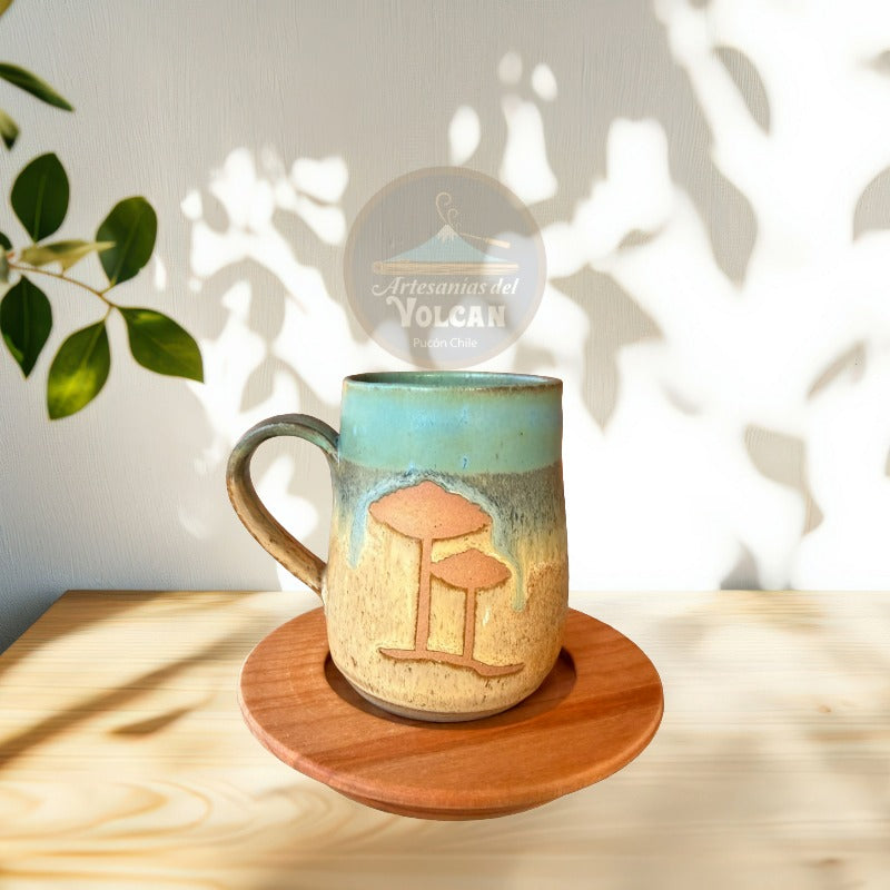 Tazón de cerámica gres con porta taza en madera nativa — Hecho a Mano