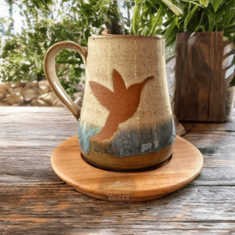 Tazón de cerámica gres con porta taza en madera nativa — Hecho a Mano