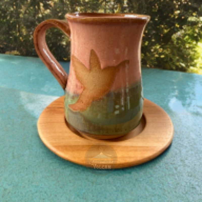 Tazón de cerámica gres con porta taza en madera nativa — Hecho a Mano