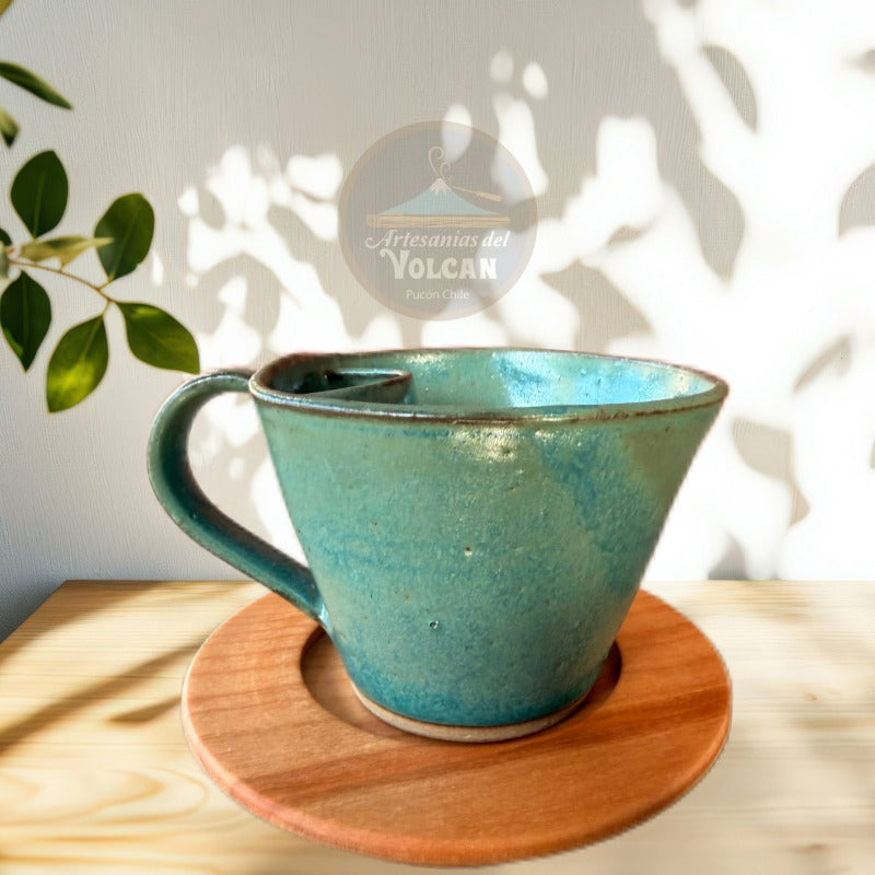 Tazón de cerámica gres con porta taza en madera nativa — Hecho a Mano