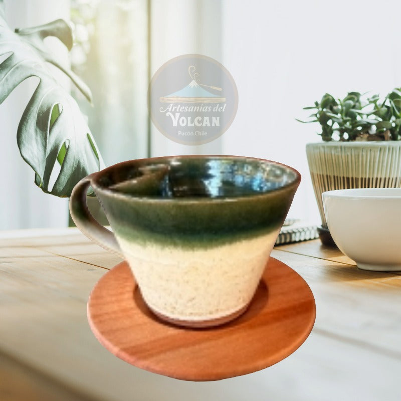 Tazón de cerámica gres con porta taza en madera nativa — Hecho a Mano