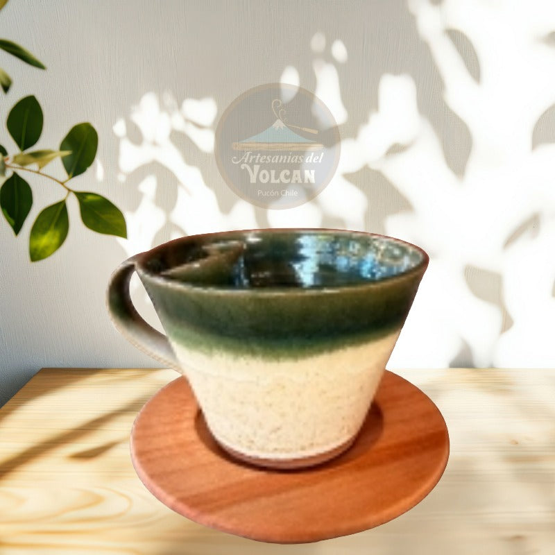 Tazón de cerámica gres con porta taza en madera nativa — Hecho a Mano