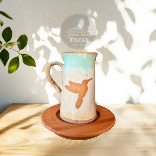 Tazón de cerámica gres con porta taza en madera nativa — Hecho a Mano