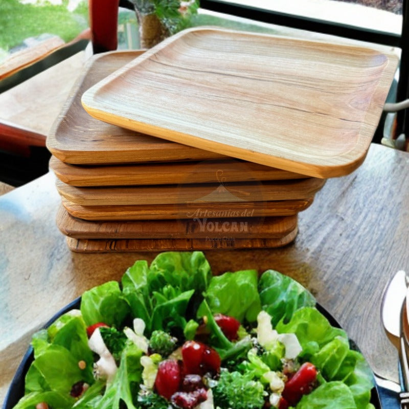 Platos de Madera Nativa para Asado – Cuadrado, Redondo y Rectangular - Plato cuadrado 25x25