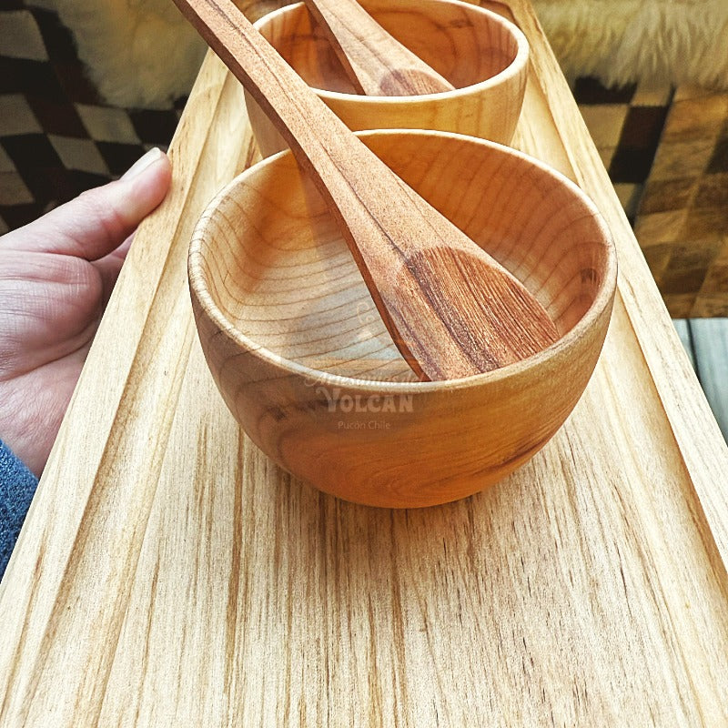 Pocillo de madera nativa 7x5 cm con cuchara de 12 cm 
