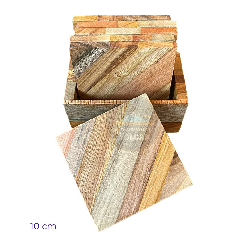 Set 6 Posavasos de Maderas Nativas con Contenedor