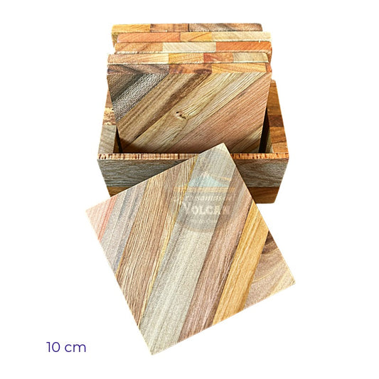 Set 6 Posavasos de Maderas Nativas con Contenedor — 10 cm