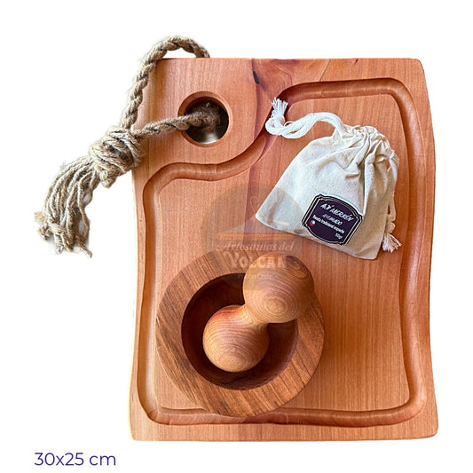 Set de madera nativa con mortero y merken ahumado 