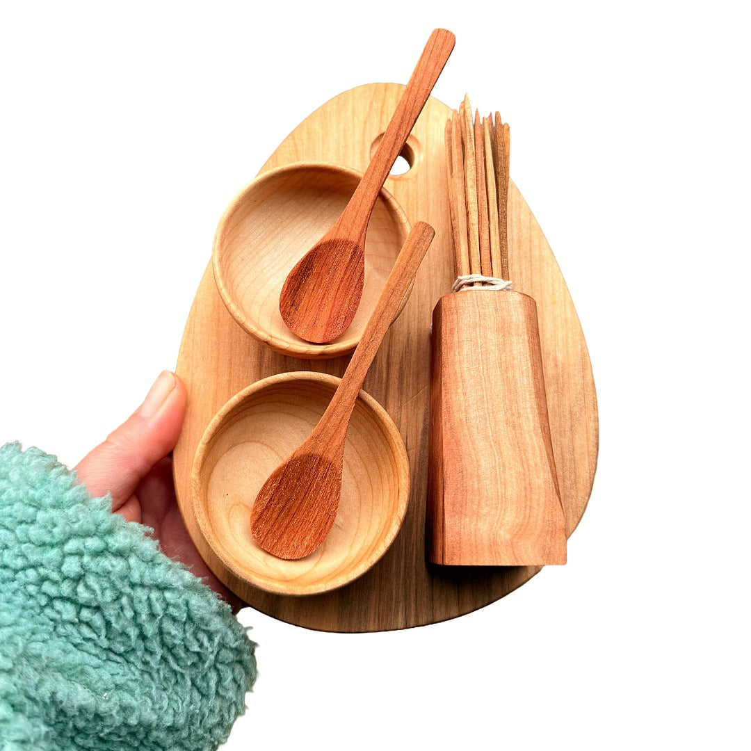 Set Aperitivo · Tabla de Madera Nativa 28×10 cm · Artesanal Pucón