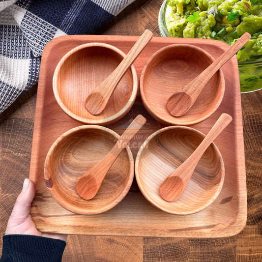 Set Aperitivo · Plato de Raulí 25×25 cm + Pocillos · Hecho a Mano en Pucón