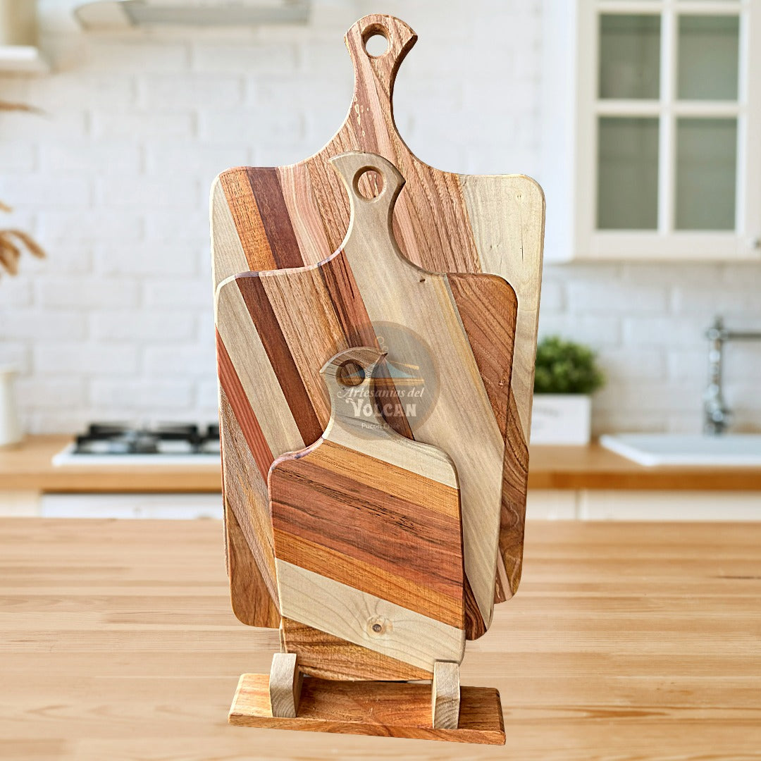 Set de 3 Tablas para Picoteo en Madera Nativa con Portatablas