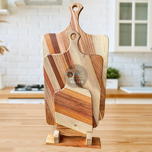 Set de 3 Tablas para Picoteo en Madera Nativa con Portatablas